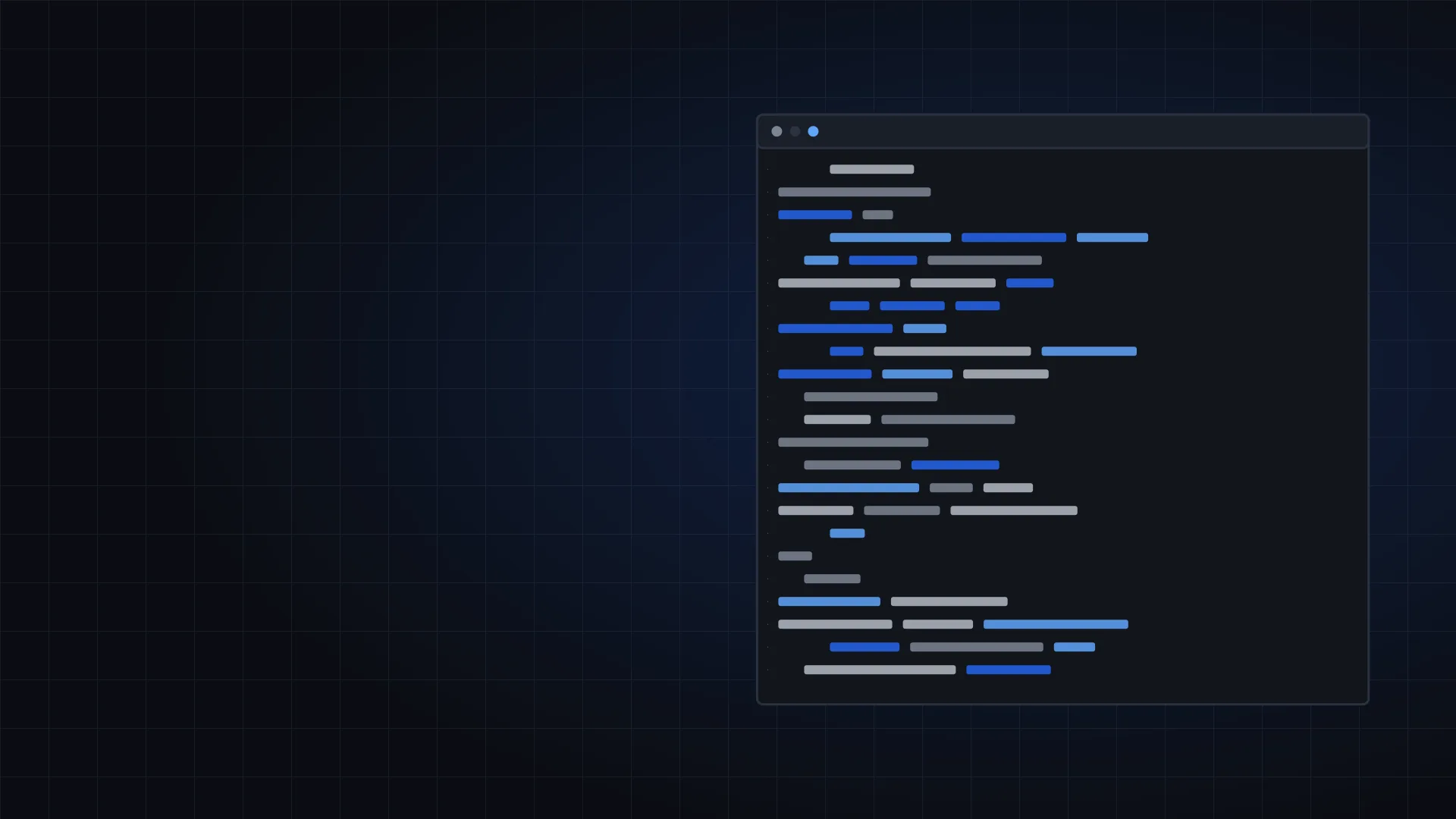 Illustration of a code window with colored lines on a dark grid