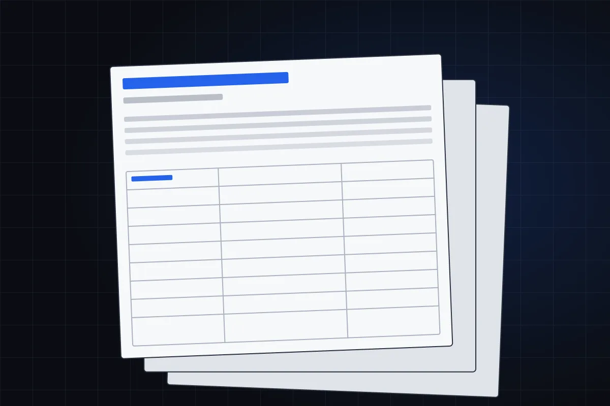 Illustration of a stack of report pages with a table